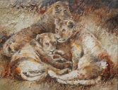 Schilderijen: Verkocht werk, Jonge leeuwen in de Serengeti, olieverf op linnen, 100x130 cm