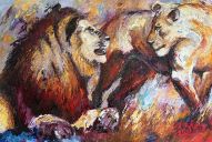 Paintings: Sold work, Lion and lioness, 100x150 cm, oil on canvas