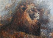 Schilderijen: Verkocht werk, Leeuw in de vallende avond, olieverf op linnen, 80x110 cm
