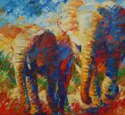 Schilderijen: Verkocht werk, Olifanten in de Afrikaanse zon, olieverf op linnen, 100 x 110 cm