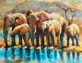 Paintings: Sold work, Elephants in Madikwe, oil on canvas, 100x130 cm