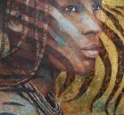 Paintings: Sold work, Portrait Himba girl with zebra, gold oil on canvas, 100x110 cm