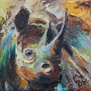Paintings: Sold work, Rhino portrait, oil on canvas, 30 x 30 cm