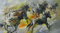 Schilderijen: Verkocht werk, Rennende zebra's, olieverf op linnen, 90x160 cm