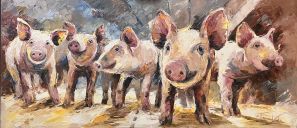 Paintings: Sold work, The piglets of Muyang, 80x180 cm, oil on canvas