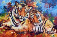 Paintings: Sold work, Tigers, oil on canvas, 90x140 cm