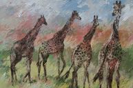 Paintings: Sold work, Four giraffes, oil on canvas, 100x150 cm